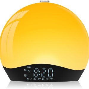 Daylight Alarm Clock with Bluetooth Speaker & Sunrise Simulation, Wake-up Light Alarm Clock with 20 Brightness Levels, 18 Colours, 22 Nature Sounds, Bedside Lamp (Includes Power Adapter) (Yellow)
