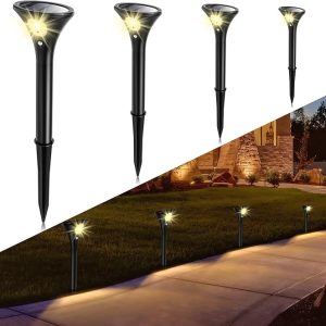 Solar Pathway Lights Outdoor Garden, Solar Security Light Outdoor Motion Sensor 2 Lighting Modes IP65 Waterproof Auto ON/Off Stake Solar Lamp for Yard,Porch,Driveway,Patio,Path, 4 Pack