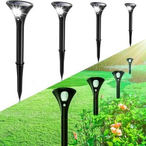 Solar Spotlights, [4 Pack] Solar Lights Landscape Outdoor Garden with Motion Sensor, 120 Hours Waterproof 2 Bright Modes Auto On/Off Solar Powered Driveway Lights for Garden Yard Pathway White light